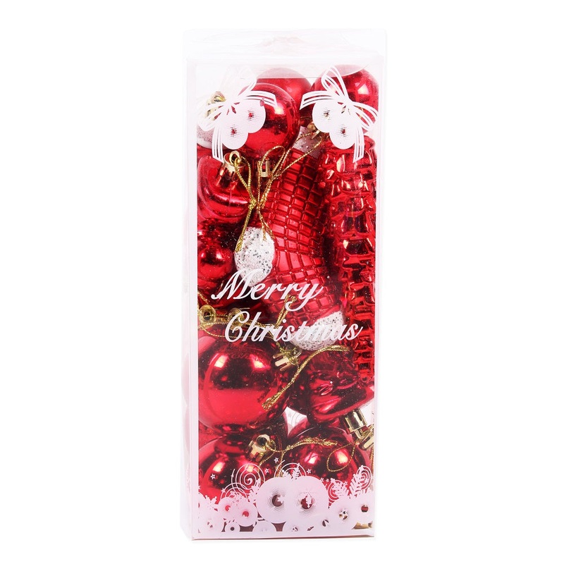 Christmas Tree Decoration Baubles, Stocking & Tree Mix Red Acetate Box