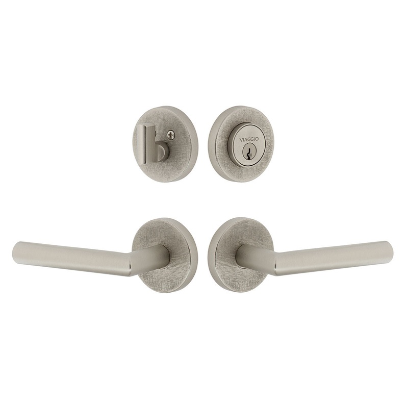 Circolo Linen Rosette Entry Set with Moderno Lever in Satin Nickel