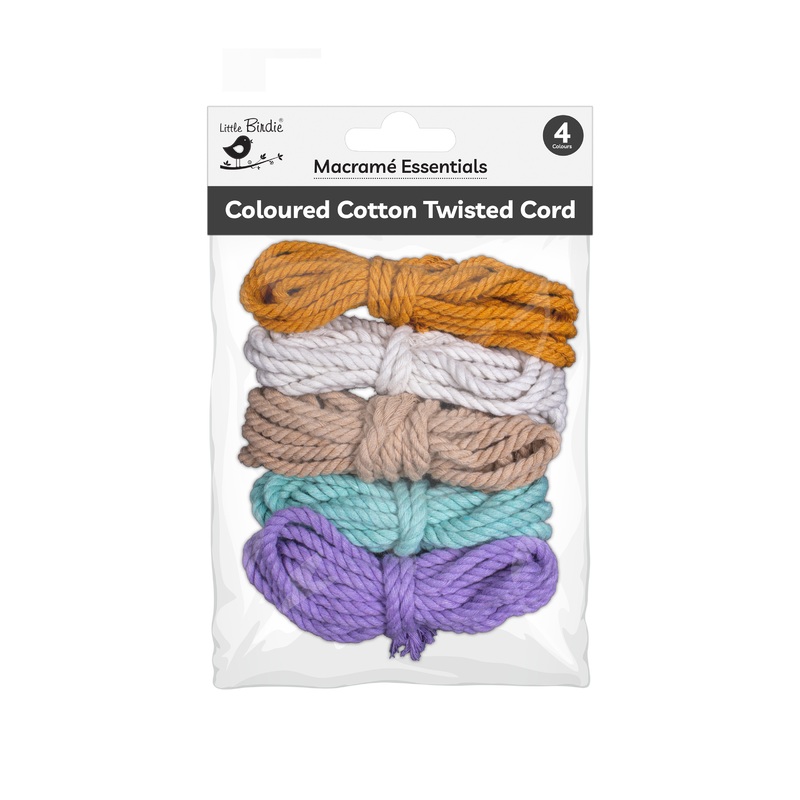Colored Cotton Twisted Cord Assorted Colours 3mm 3Ply 4Mtr Each 6pc