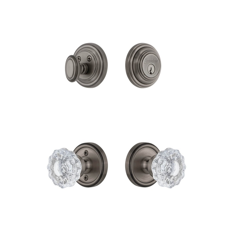 Georgetown Rosette Entry Set with Versailles Crystal Knob in Antique Pewter