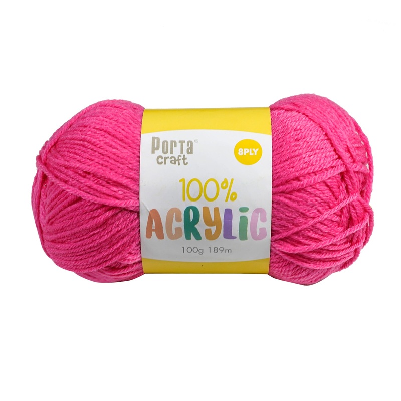 Porta Craft Acrylic Yarn 100% 100Gm 189M 8Ply Hot Pink