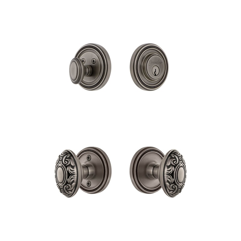Soleil Rosette Entry Set with Grande Victorian Knob in Antique Pewter