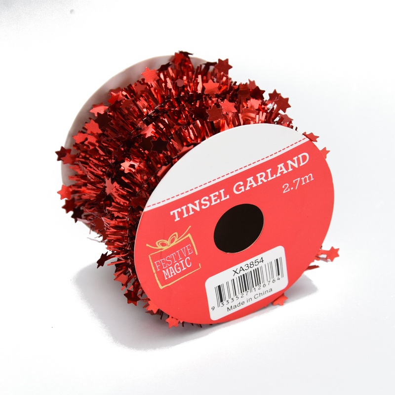 Tinsel Garland – Starry Red, 2.7m