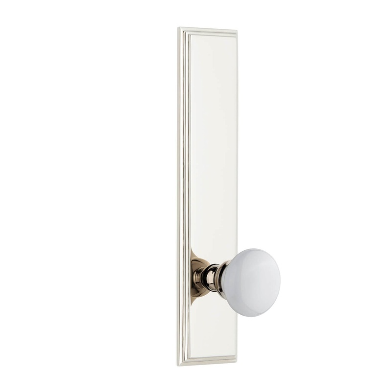 Carr Tall Plate with Hyde Park Knob in Polished Nickel