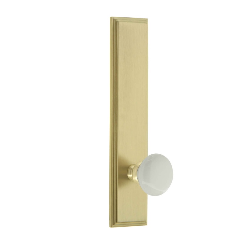 Carr Tall Plate with Hyde Park Knob in Satin Brass