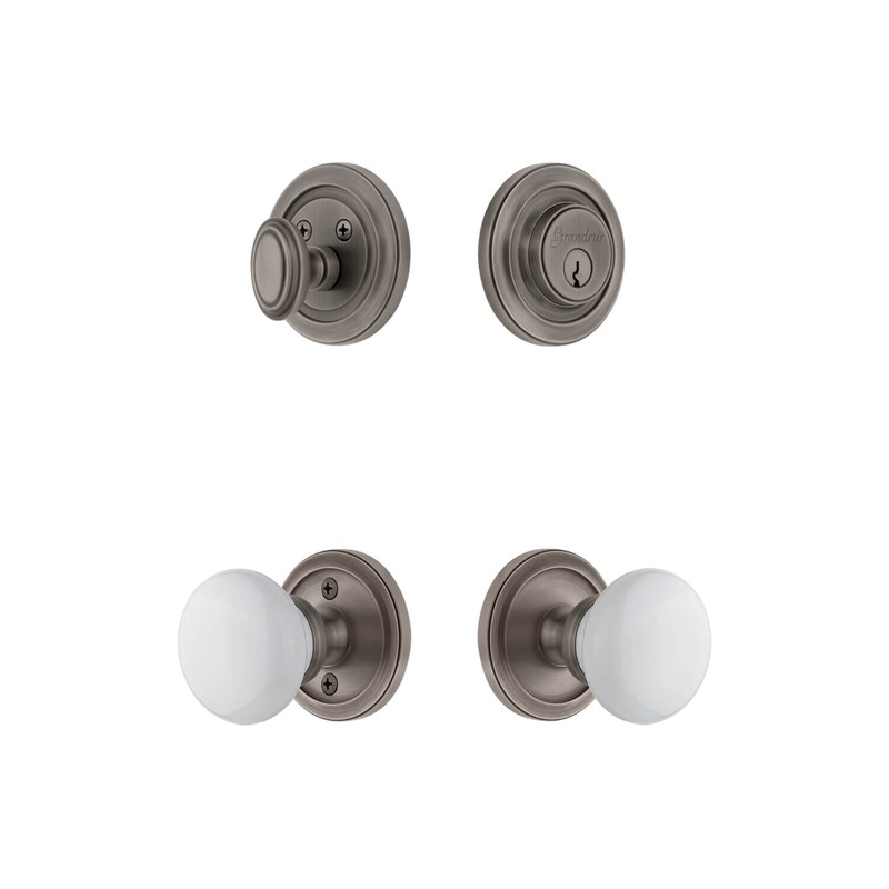 Circulaire Rosette Entry Set with Hyde Park Knob in Antique Pewter