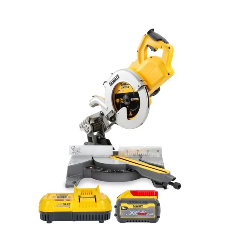 DeWalt DCS778 54V XR 250mm Flexvolt Mitre Saw With 1 x 9.0Ah Battery & Charger