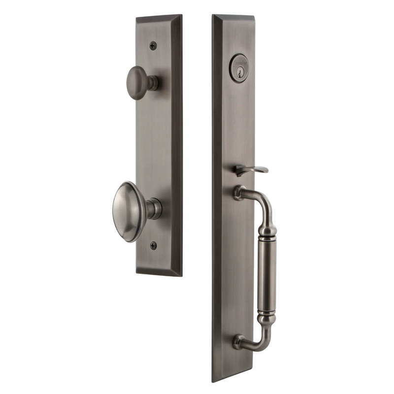 Fifth Avenue One-Piece Handleset with C Grip and Eden Prairie Knob in Antique Pewter