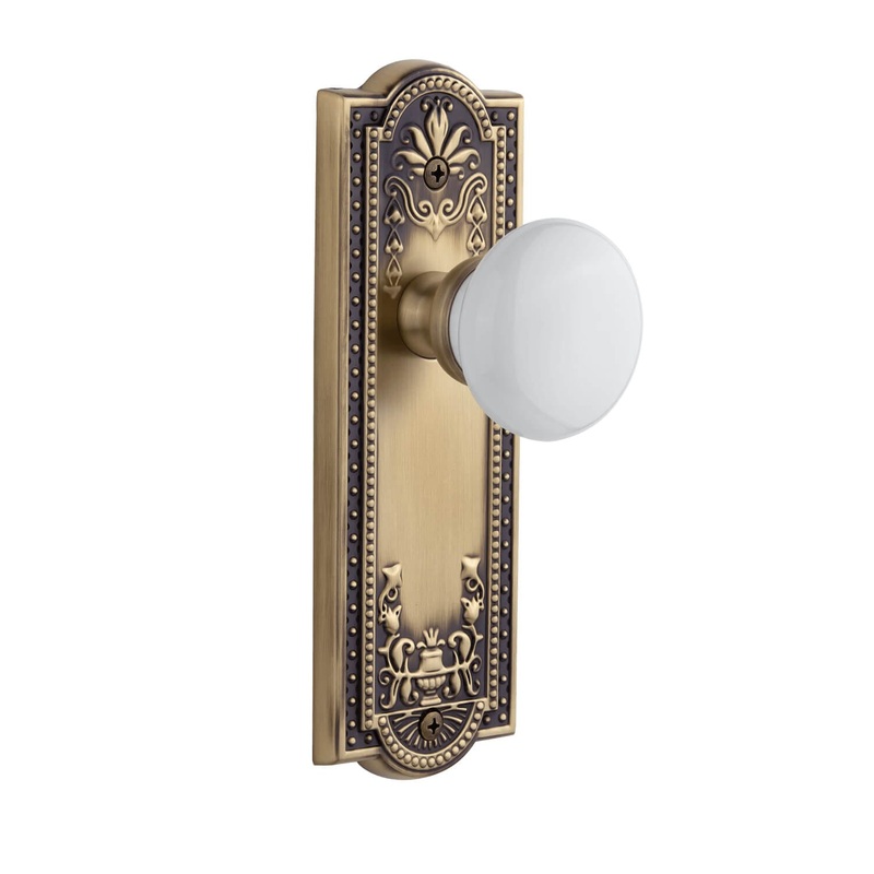 Parthenon Long Plate with Hyde Park Knob in Vintage Brass