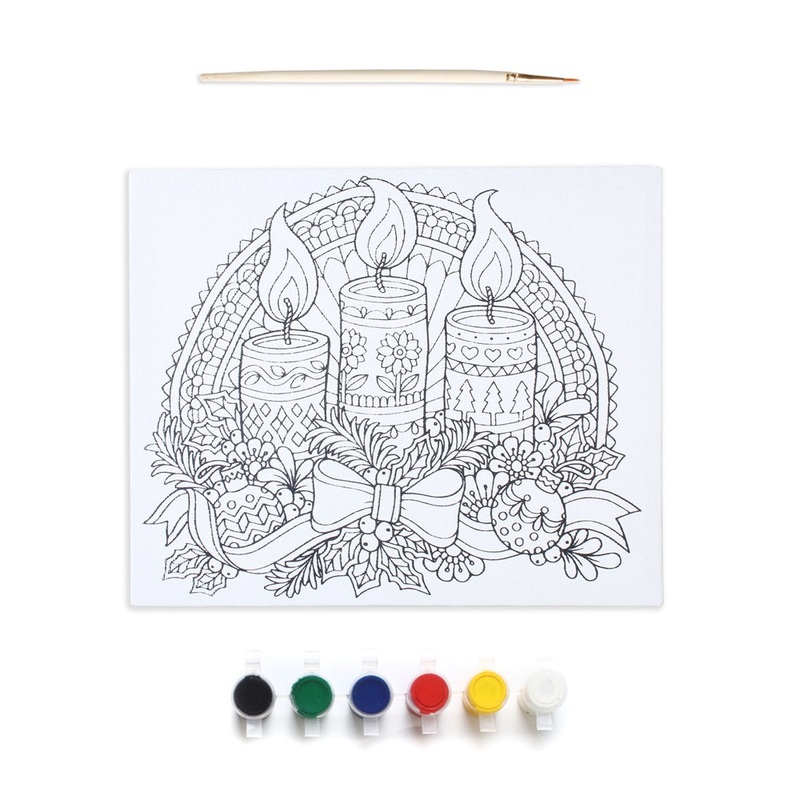 Pre Primed Printed Stretched Canvas With Paints Festive Candles L10 X W8Inch 1pc