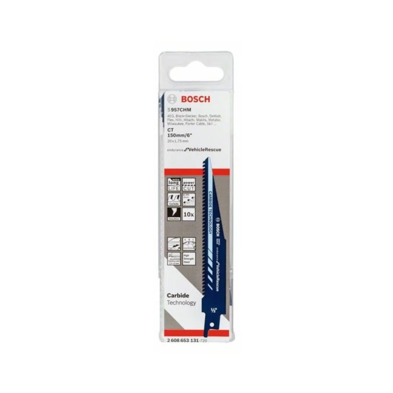 Bosch 2608653131 S957CHM Carbide Reciprocating Saw Blade for Vehicle Rescue Pack of 10
