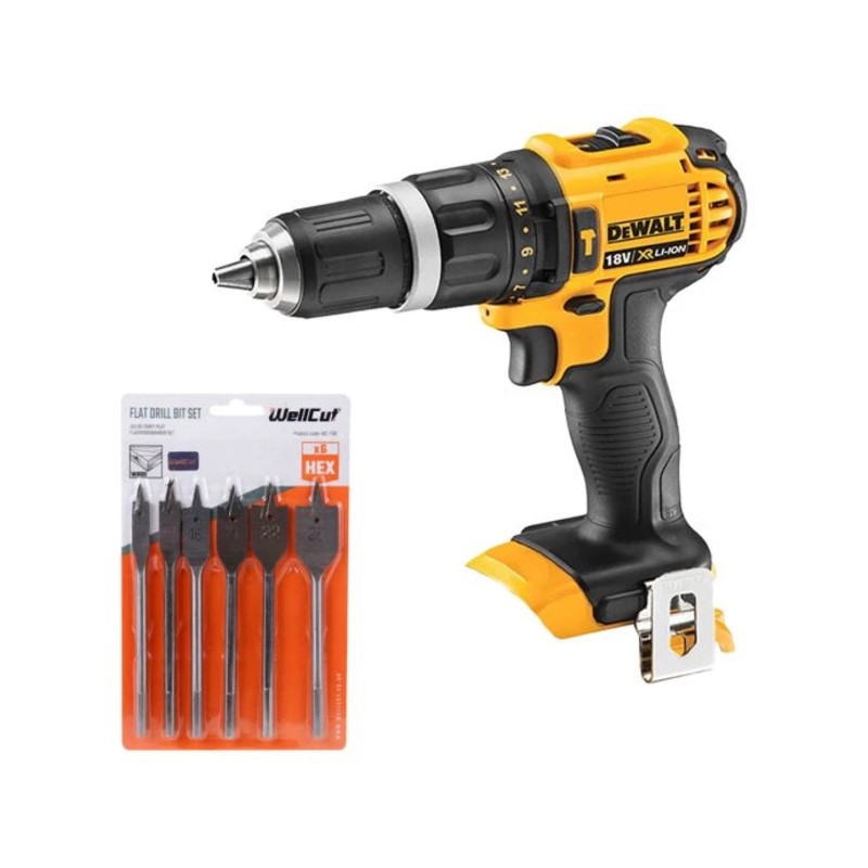 Dewalt DCD785 18V XR Combi Drill With 6 Piece Flat Wood Drill Bit Set