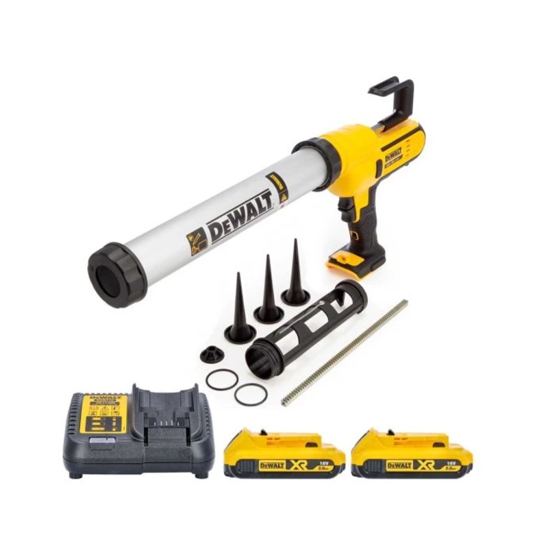 Dewalt DCE581 18V XR Cordless 300-600ml Caulking Gun With 2 x 2.0Ah Batteries & Charger