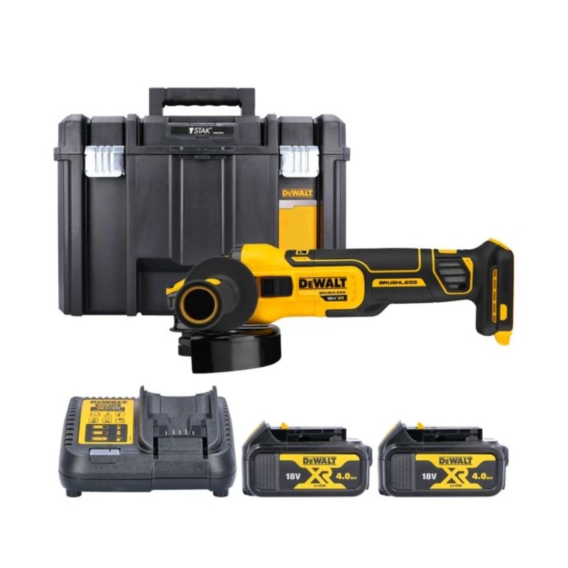 DeWalt DCG409 18V XR Brushless Flexvolt Advantage 125mm Angle Grinder With 2 x 4.0Ah Batteries, Charger & TSTAK VI Case