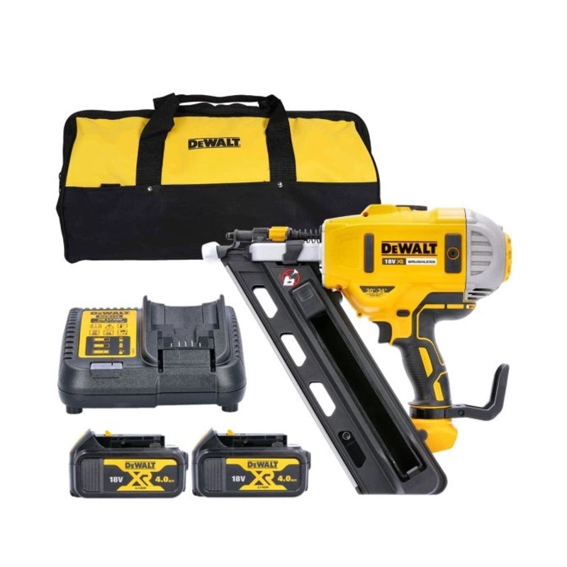 DeWalt DCN692 18V XR Li-lon Brushless 90mm First Fix Framing Nailer With 2 x 4.0Ah Batteries, Charger & Tool Bag