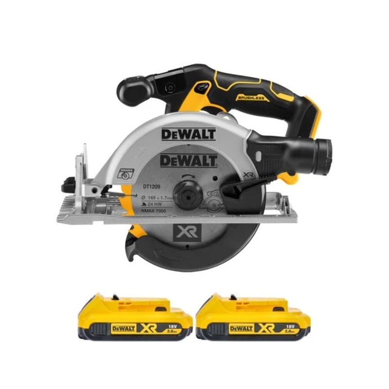 DeWalt DCS565 18V XR Cordless Brushless 165mm Circular Saw With 2 x 2.0Ah Batteries