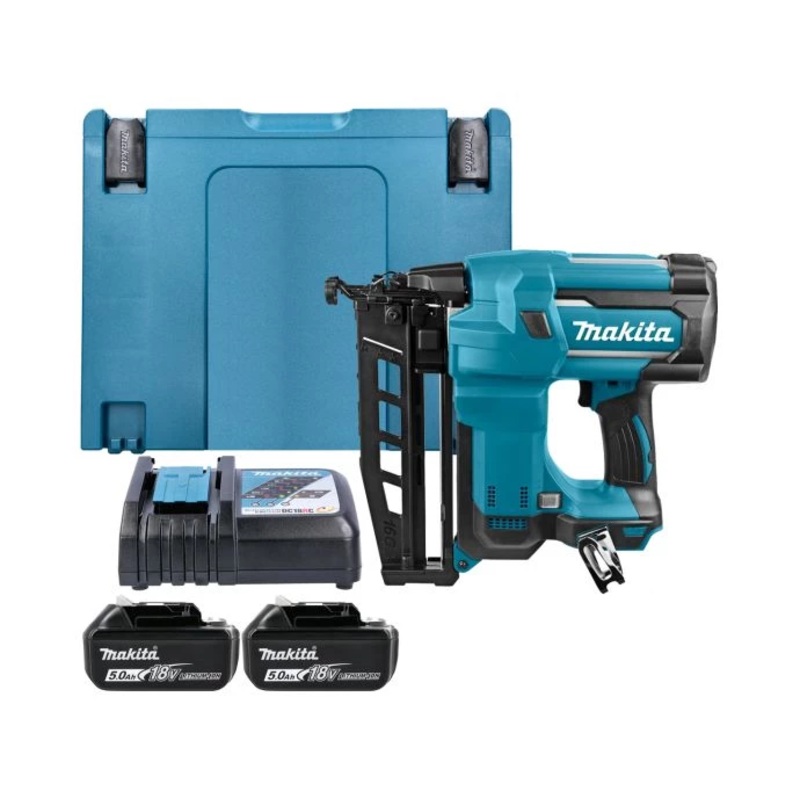 Makita DBN600 18V LXT Cordless 16G Finishing Nailer With 2 x 5.0Ah Batteries, Charger & Makpac Case