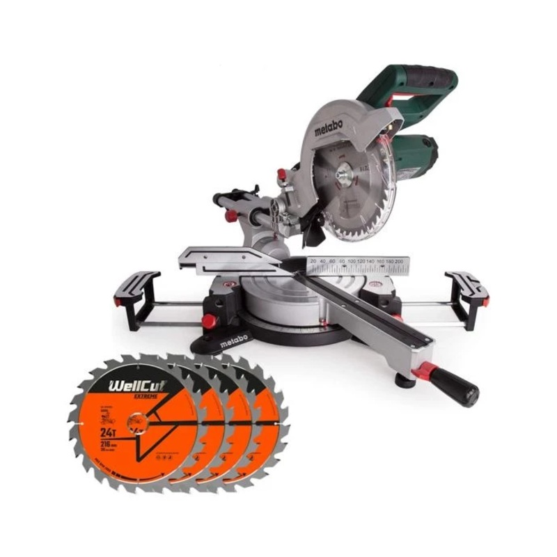 Metabo KGS216M Mitre Saw 110V + 4 x Extra 24T Saw Blades