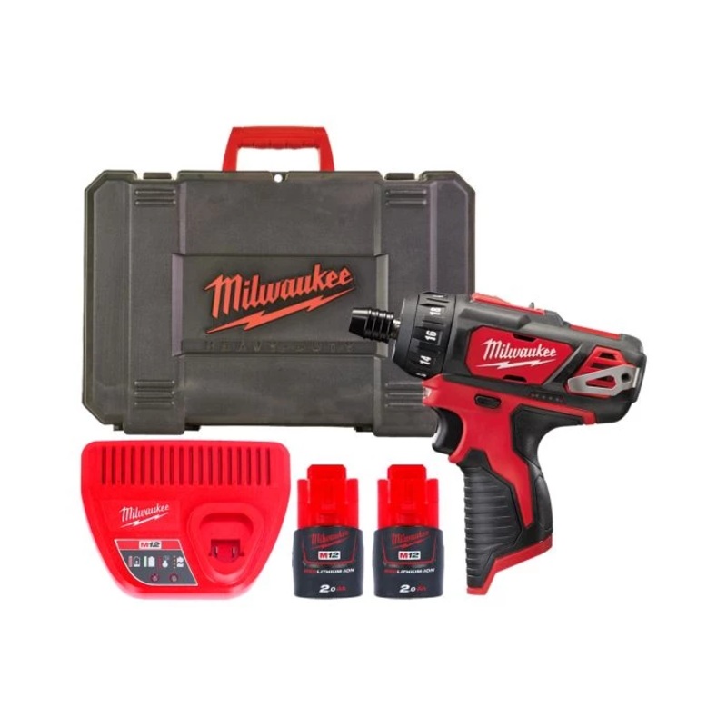 Milwaukee M12BD-202C 12V M12 Compact Screwdriver With 2 x 2.0Ah Batteries, Charger & Case