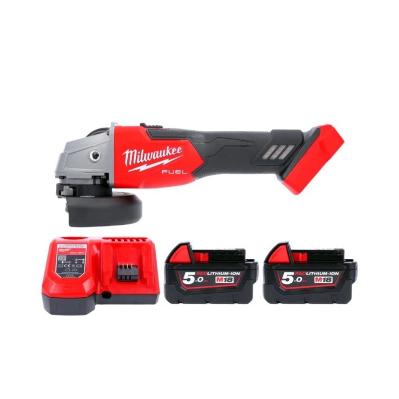 Milwaukee M18FSAG115X 18V Cordless Brushless 115mm FUEL Angle Grinder With 2 x 5.0Ah Batteries & Charger