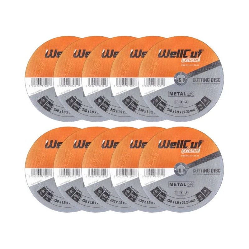 WellCut Metal Cutting Discs 230mm x 22.23mm Angle Grinder Cutting Wheel for Metal Stainless Steel Aluminium Pack of 10