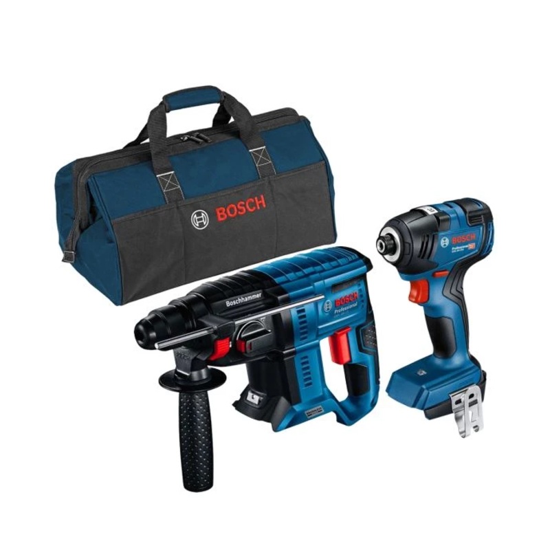Bosch GDR 18V-200 Brushless 1/4″ Impact Driver & GBH 18V-21 SDS+ Rotary Hammer Drill Twin Pack With Tool Bag (Without Battery & Charger)