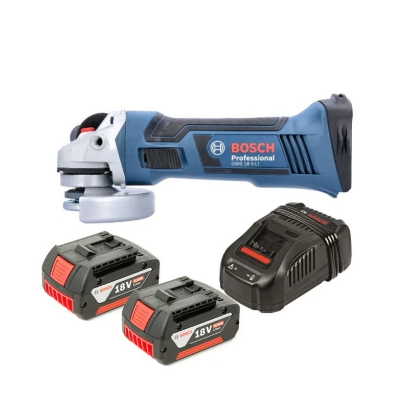 Bosch GWS 18 V-LI Cordless Angle Grinder 115mm With 2 x 5.0Ah Batteries & Charger