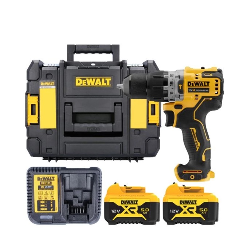 Dewalt DCD706 12V XR Cordless Brushless Sub Compact Combi Drill With 2 x 5.0Ah Batteries, Charger & TSTAK II Case