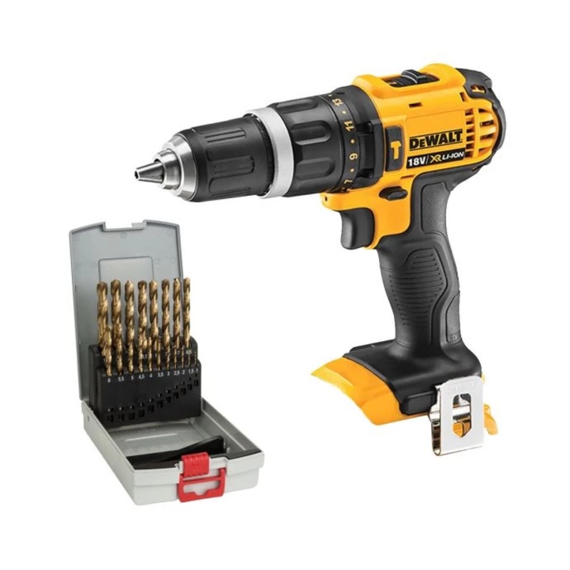 Dewalt DCD785 18V XR Combi Drill With Bosch 19 Piece HSS Metal Drill Bit Set
