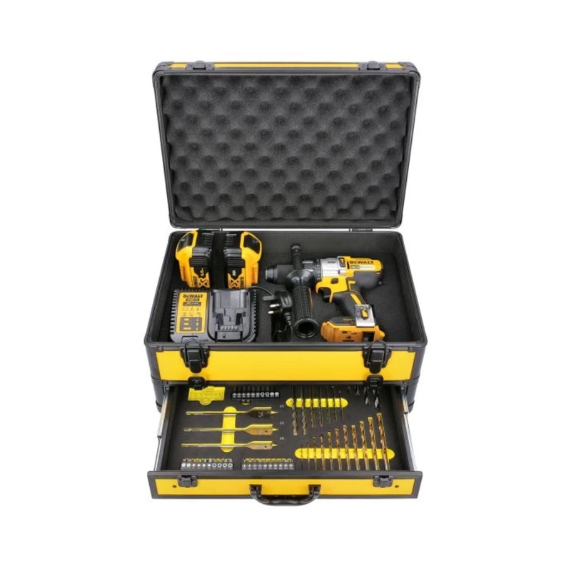 DeWalt DCD996 18V Cordless XRP 3 Speed Brushless Hammer Combi Drill With 2 x 5.0Ah Batteries, Charger & 70pc Acc. in Case