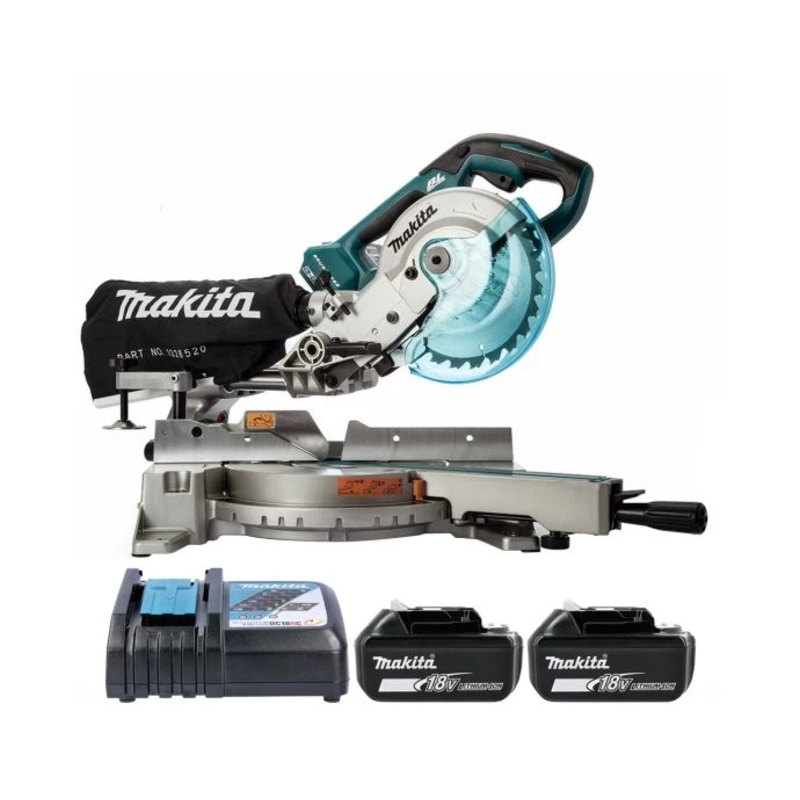 Makita Mitre Saw DLS714NZ 18V/36V LXT Cordless Brushless 190mm Slide Compound With 2 x 5.0Ah Batteries & Charger