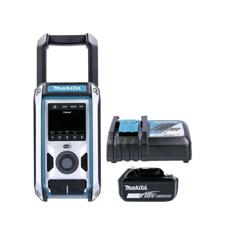 Makita Radio DMR115 10.8V/18V CXT/LXT Cordless/AC FM/DAB/DAB+ Jobsite With AUX, USB & Bluetooth With 1 x 3.0Ah Battery & Charger