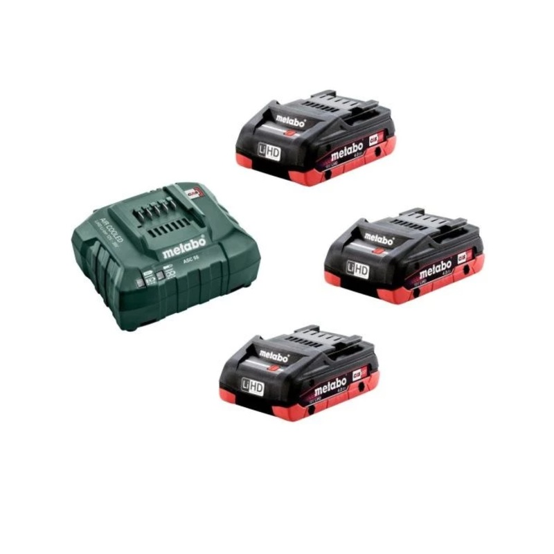 Metabo Battery LiHD & Charger Set 18V 3 x 4.0Ah/12-36V 55W ASC AIR COOLED Charging Technology CAS Compatibility