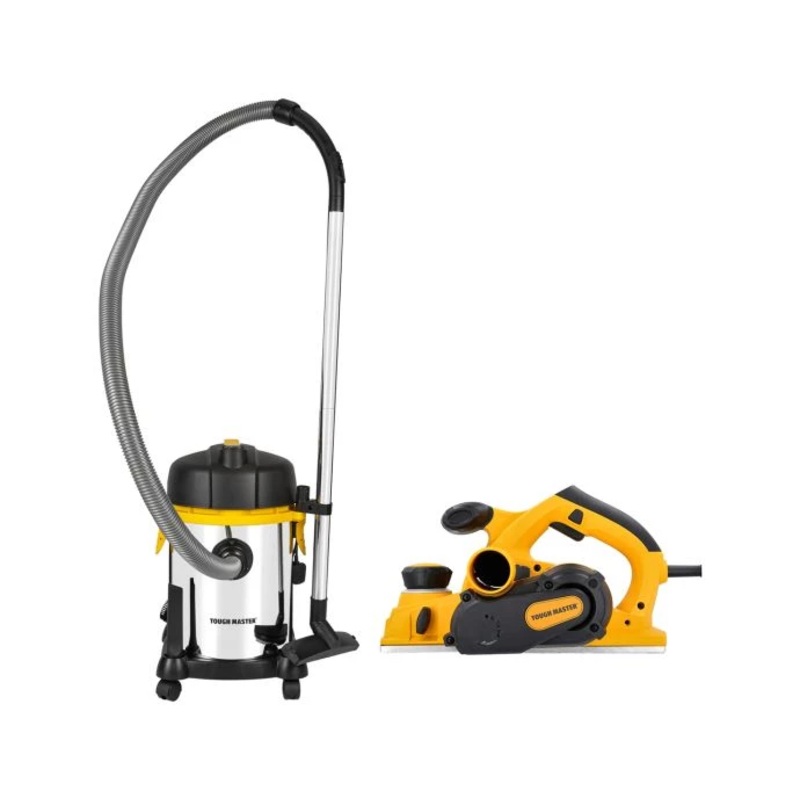 TOUGH MASTER Electric Power Wood Planer 110mm with parallel guide, wrench, 2 blades + 18L Wet & Dry Vacuum Cleaner