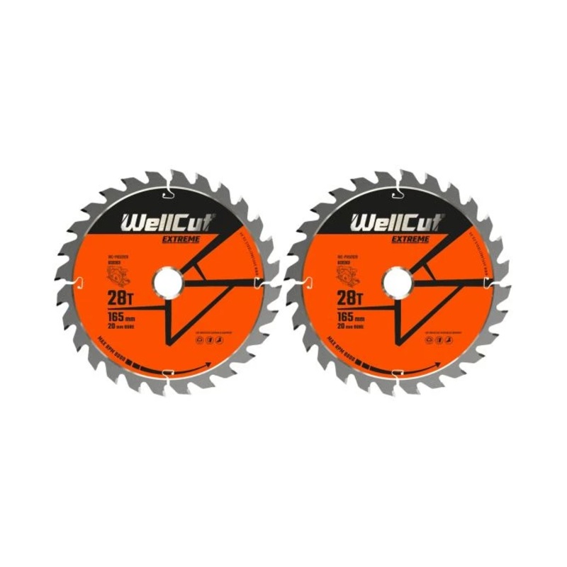 WellCut TCT Circular Saw Blades 165mm x 20mm x 28T Fine Cutting Wood Saw Blades Compatible with all Brands Pack of 2