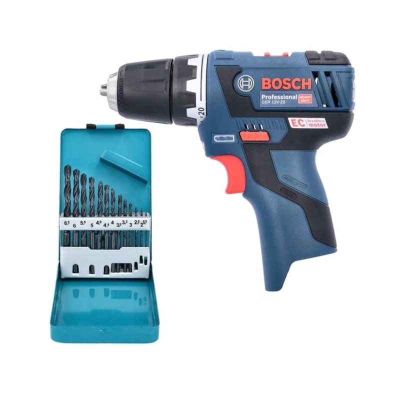 Bosch GSR 12V-20 12V Brushless Drill Driver + Makita D-54075 13Pc Drill Bit Set