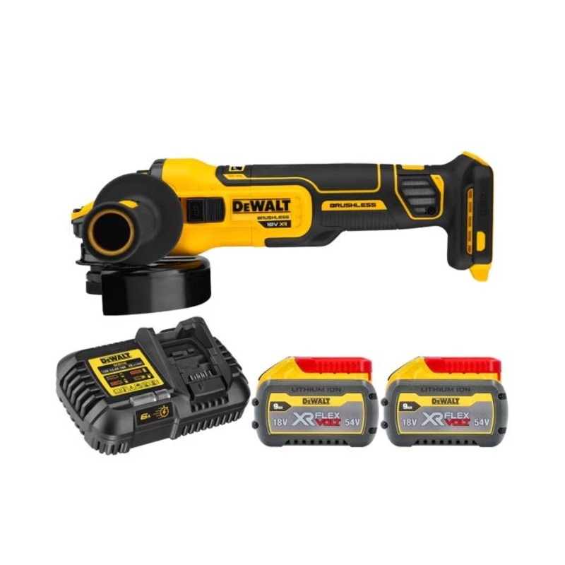 DeWalt DCG409 18V XR Brushless Flexvolt Advantage 125mm Angle Grinder With 2 x 9.0Ah Batteries & Charger