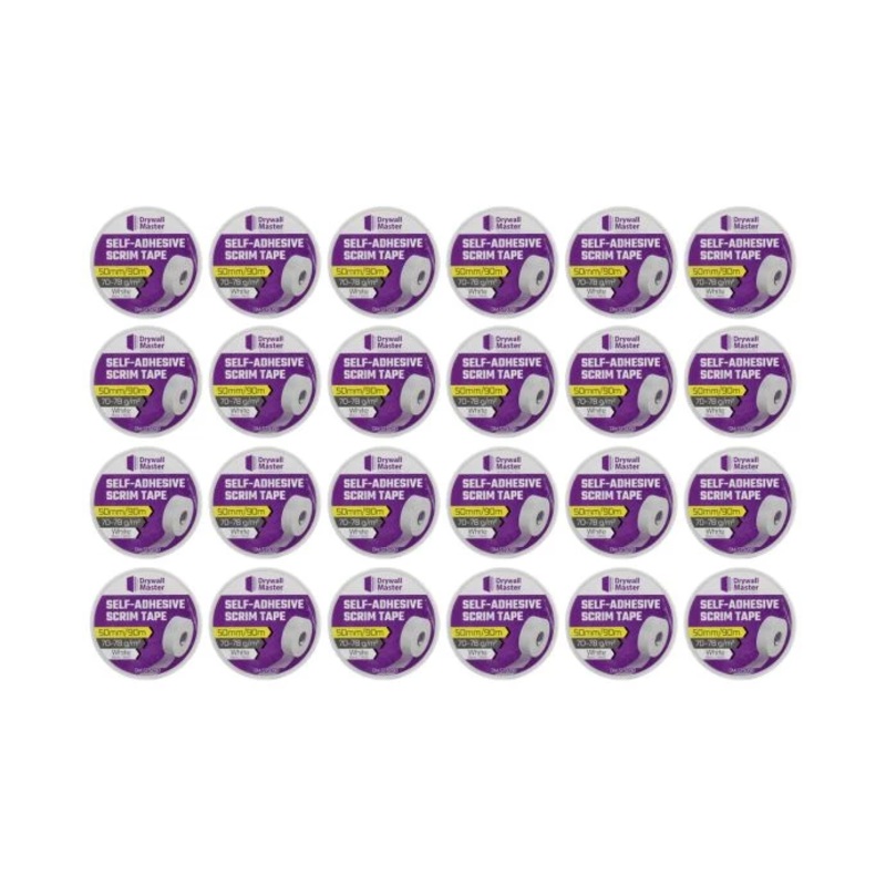 Drywall Master Scrim Tape 50mm x 90m, High Strength Self-Adhesive Fiberglass Mesh Tape Pack of 24