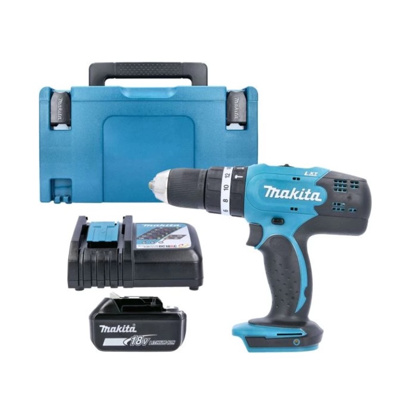 Makita Combi Drill DHP453Z 18V LXT Cordless 1/2″ 2-Speed Keyless chuck Max 42Nm With 1 x 4.0Ah Battery, Charger, Case & Inlay