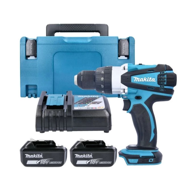 Makita Combi Drill DHP458Z 18V LXT Cordless 1/2″ 2-Speed Keyless Chuck Max 91Nm With 2 x 6.0Ah Batteries, Charger, Case & Inlay