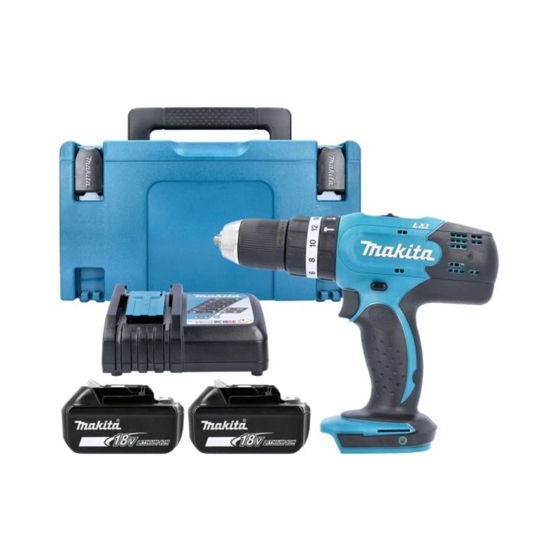 Makita DHP453Z 18V LXT Cordless 1/2″ 2-Speed Keyless chuck Max 42Nm Combi Drill  With 2 x 6.0Ah Batteries, Charger, Case, Inlay
