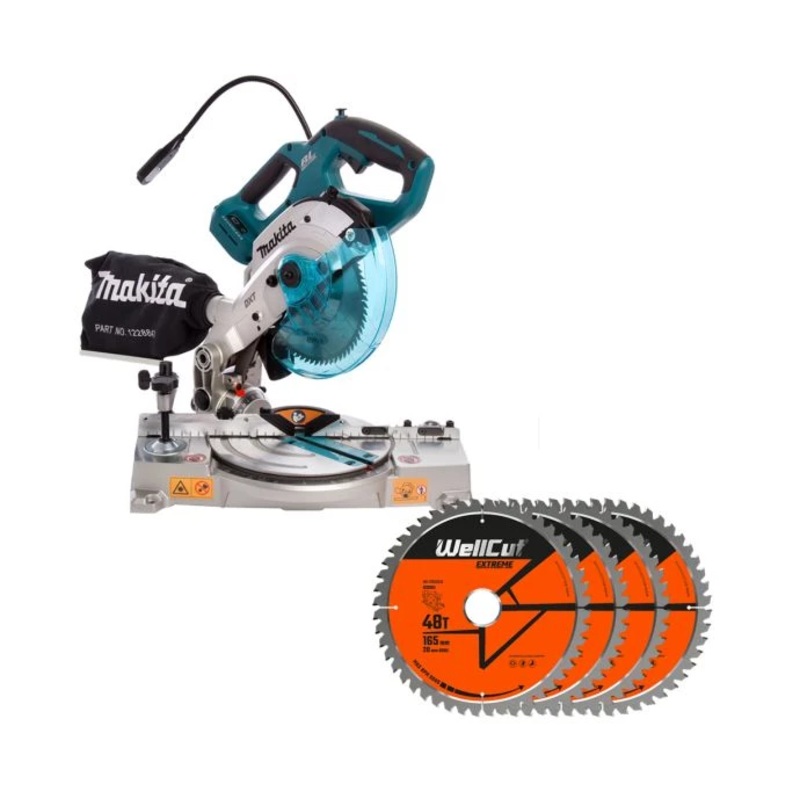 Makita DLS600 18V Li-ion LXT Brushless 165mm Mitre Saw With 48T Extreme Blade Pack of 4