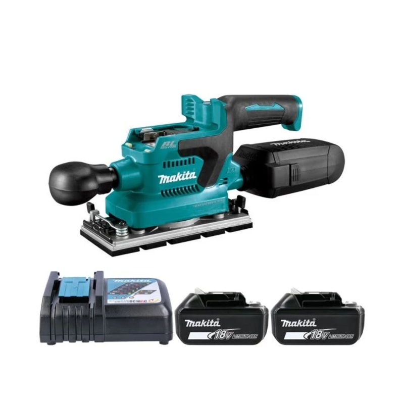 Makita Finishing Sander DBO380Z 18V LXT Cordless Brushless 93x228mm 200W With 2 x 5.0Ah Batteries & Charger