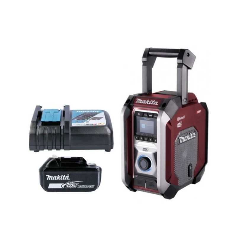 Makita Radio MR007GZ02 12V Max/18V/40V Max CXT/LXT/XGT Cordless/AC FM/DAB/DAB+ Jobsite With Bluetooth Red With 1 x 6.0Ah Battery & Charger