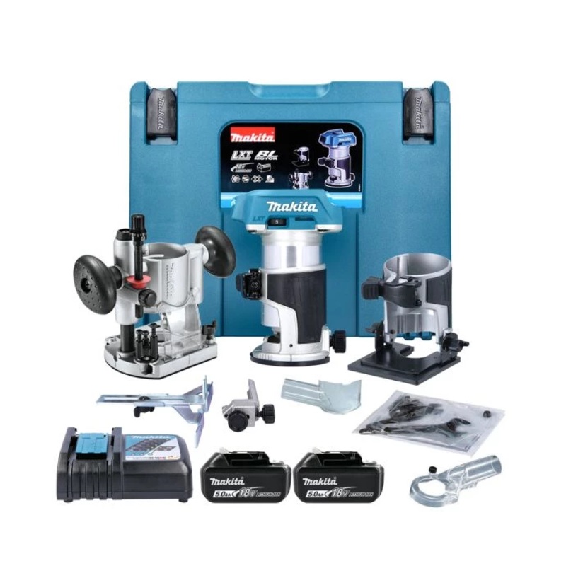 Makita Router Trimmer DRT50RTJX2 18V LXT Cordless Brushless 6/8mm Collet Capacity 800W With 2 x 5.0Ah Batteries, Charger & Case