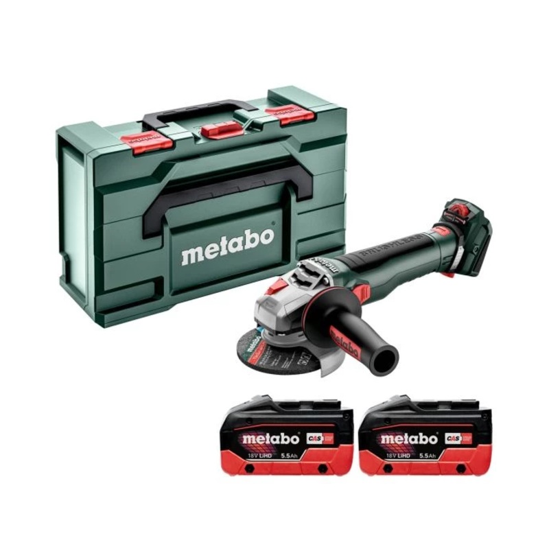 Metabo WVB 18 LT BL 11-115 Quick 18V Cordless Brushless 115mm Angle Grinder With 2 x 5.5Ah Batteries & MetaBox
