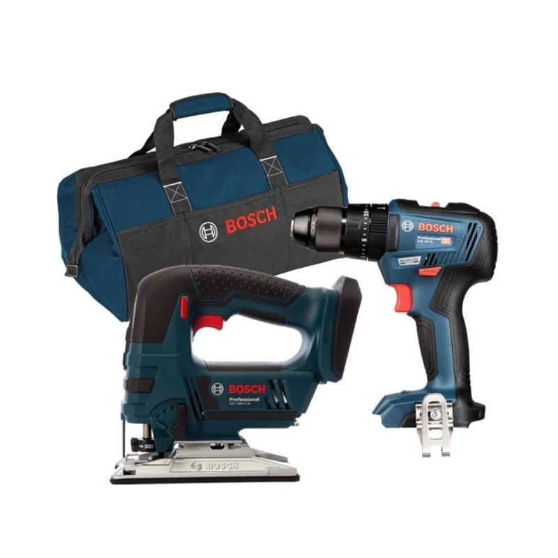 Bosch GSB 18V-55 Brushless Combi Drill & GST 18 V-LI B Top Handle Jigsaw Twin Pack With Tool Bag (Without Battery & Charger)