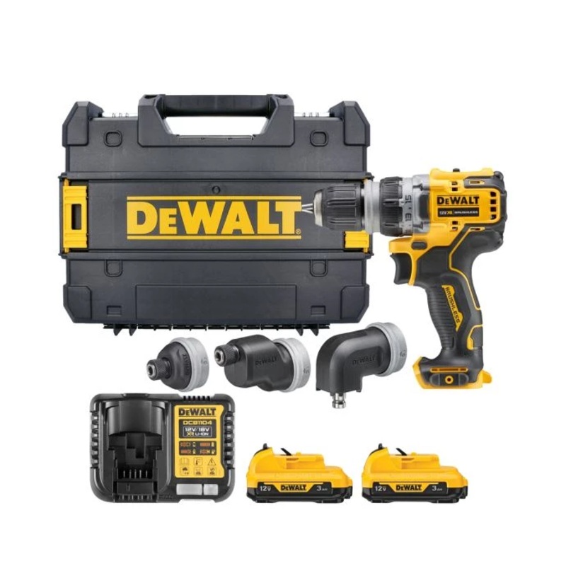 Dewalt DCD703NT 12V XR Brushless Multi-Head Drill Driver With 2 x 3.0Ah Batteries, Charger & Case