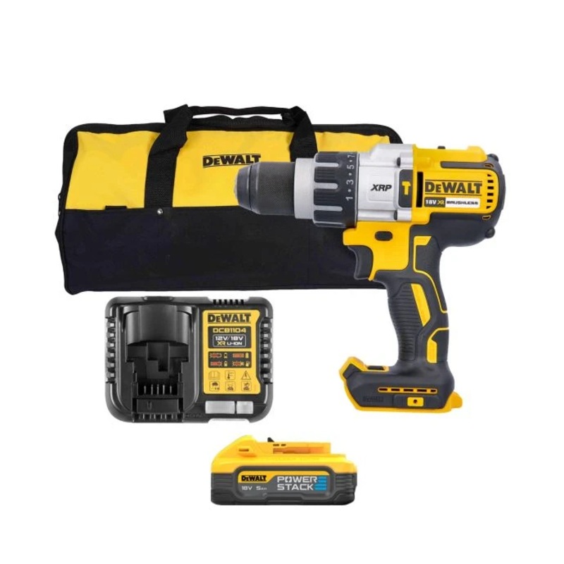 DeWalt DCD996N 18V Cordless XRP 3 Speed Brushless Hammer Combi Drill With 1 x 5Ah Powerstack Battery, Charger & Bag