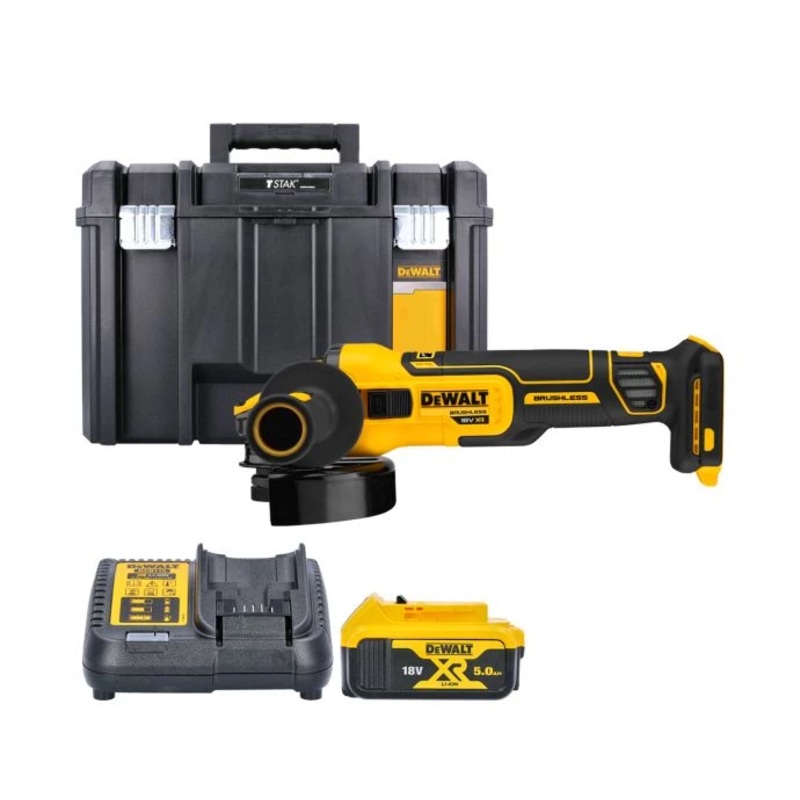 DeWalt DCG409 18V XR Brushless Flexvolt Advantage 125mm Angle Grinder With 1 x 5.0Ah Battery, Charger & TSTAK VI Case